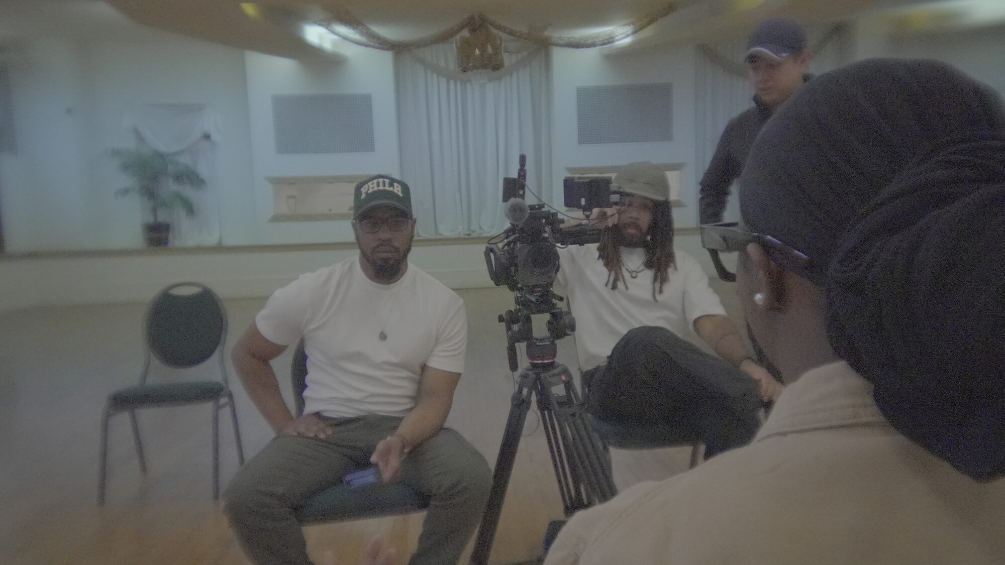 Filming an interview on location